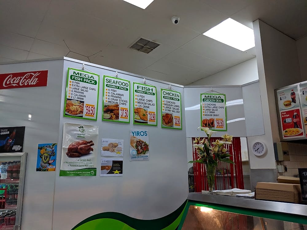 Inside Athelstone Take Away, the front counter and menu boards on Gorge Rd, Athelstone